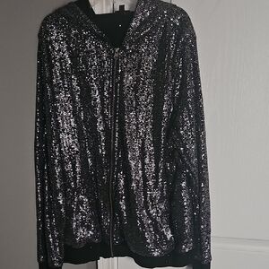 Torrid Sparkling Black and Silver Bomber Jacket